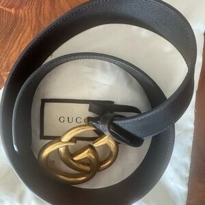 Gucci Black Belt with Gold GG Buckle